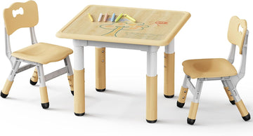 Height Adjustable Toddler Table and 2 Chairs Set, Beige