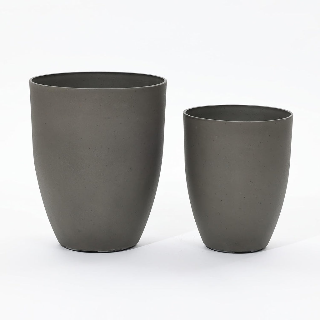 LuxenHome Set of 2 HDPE Tall Planters 16.5" & 13.5", Indoor Outdoor with Drainage Hole and Rubber Plug,Modern