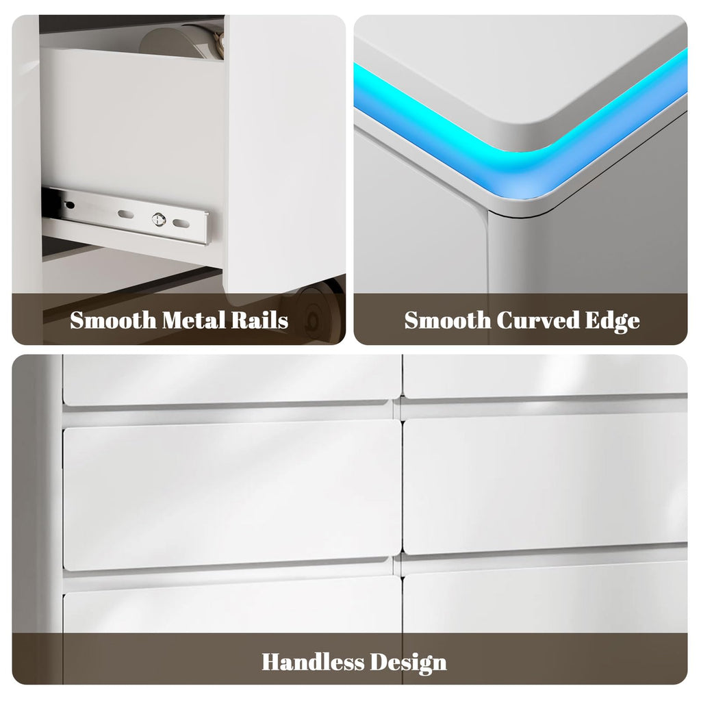 9 Drawer, 62.99" Long White Chest of Drawers w/LED Light
