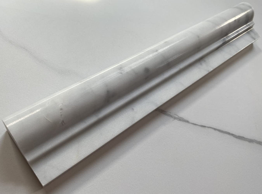 Carrara White Marble 2x12 Chair Rail Bullnose Trim Molding Polished Kitchen Bath Wall Floor Backsplash Shower (1
