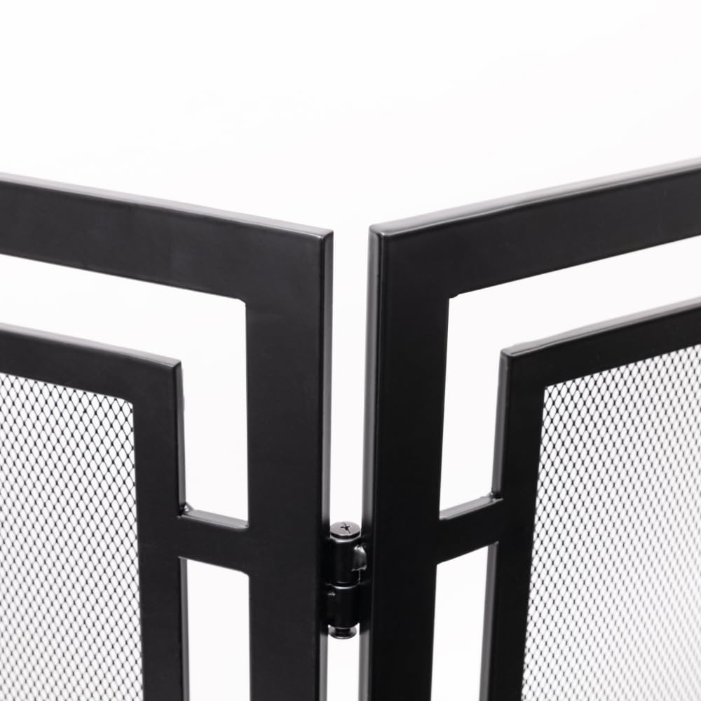 Gatsby 3-Panel Fireplace Screen in Black | Folding Art Deco Design with Heavy-Duty Steel Frame & Heat-Resistant Mesh