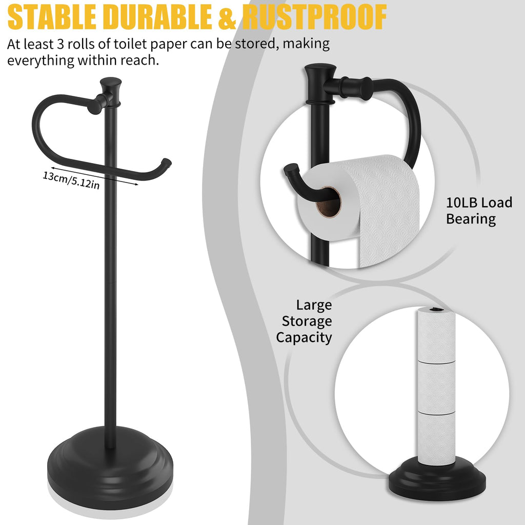 Toilet Paper Holder Floor Stand, Bathroom Freestanding Black