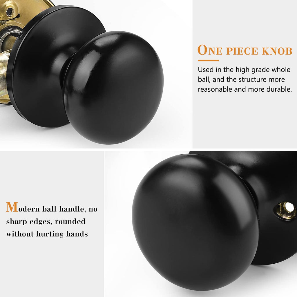 Door Knobs Interior, Passage Flat Ball Handle Closet Door knob French Doors, Black 1 Pack Universible Levers, Solid