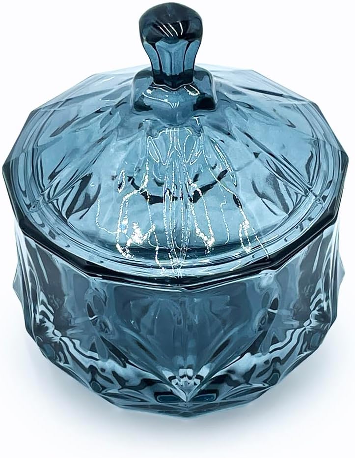 8oz Glass Candy Dish with Lid,Small Crystal Candy Jar,Apothecary Jar for Cotton Balls,Q Tips, Small