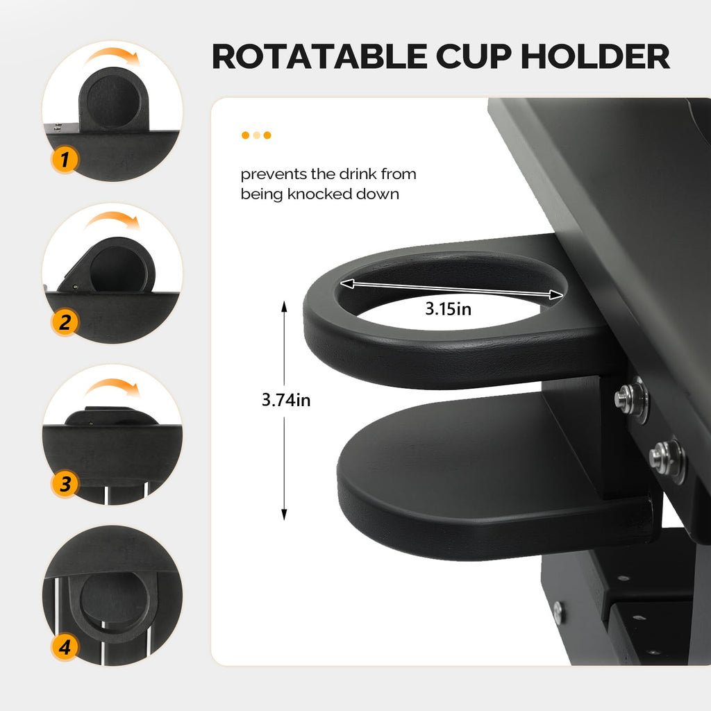 HDPE Porch Swing, 2.2FT Patio Swing with Rotatable Cup Holder, Black