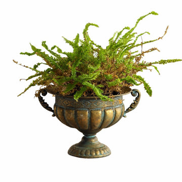 Vintage Gold Urn Planter, Embossed Shabby Chic Iron Flower Pot, 13.6"x8.5"