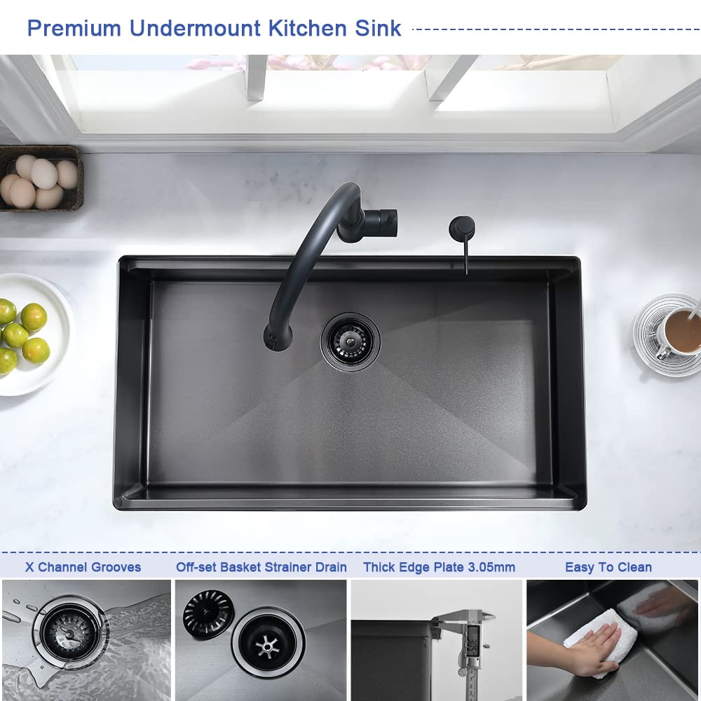 Hovheri 25x19 Black Undermount Kitchen Sink Workstation Stainless Steel