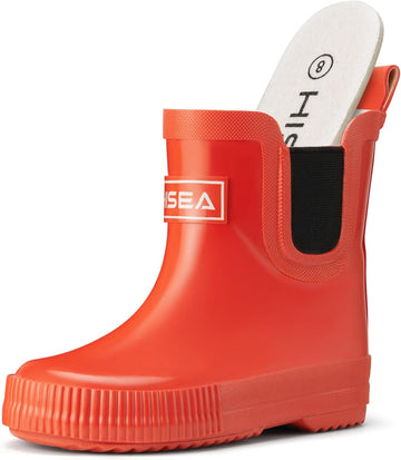 Kids Rain Boots 100% Rubber Toddler Ankle Deck Shoes