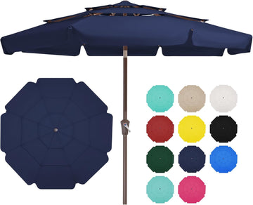 3 Tiers 9 FT Patio Umbrellas Outdoor Table Umbrella with Push Button Market Umbrella 8 Sturdy Ribs UV Protection - Beige