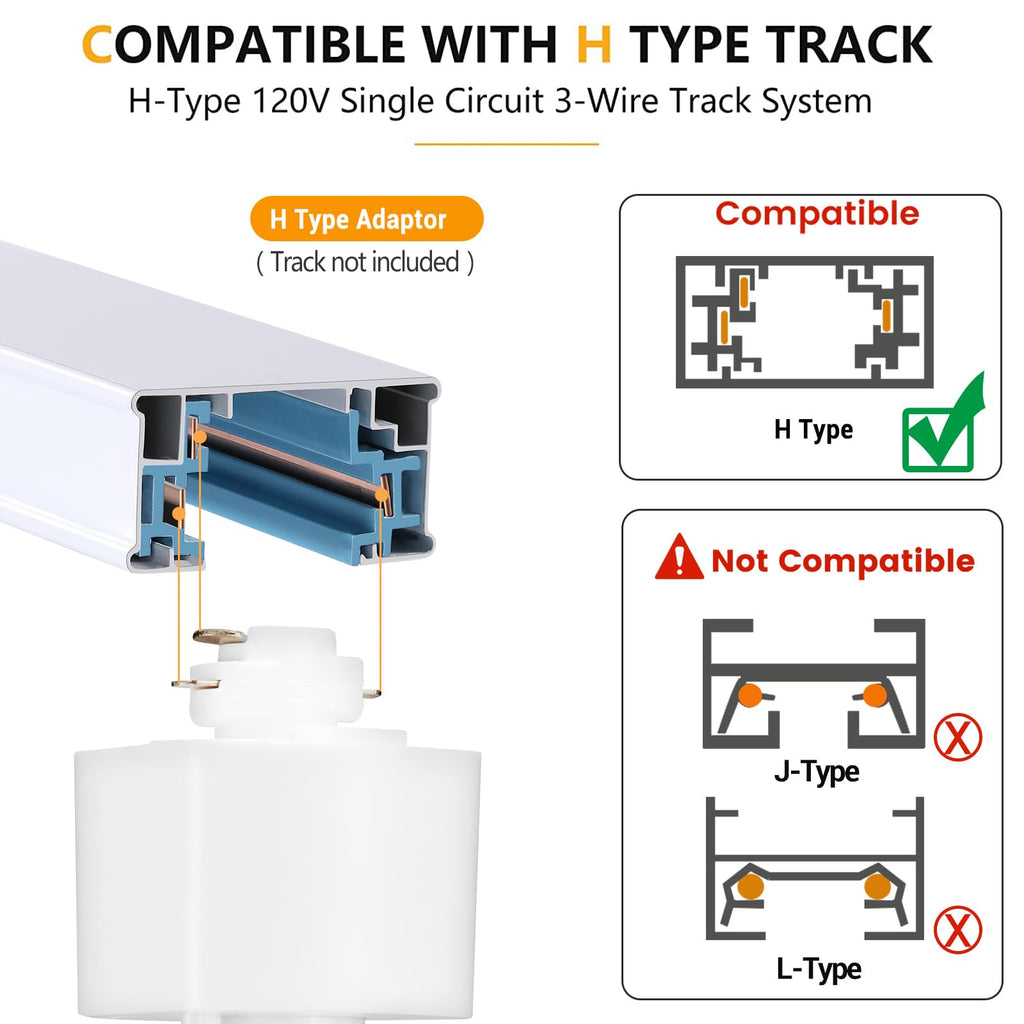 LED Track Lighting Heads H Type Track Light Heads Dimmable, 2000K 3000K 4000K 5000K 6000K Adjustable, Flicker
