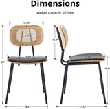 HEAH-YO Modern Dining Chairs Set of 2, Upholstered Faux Leather Rattan Dining Chairs with Backrests