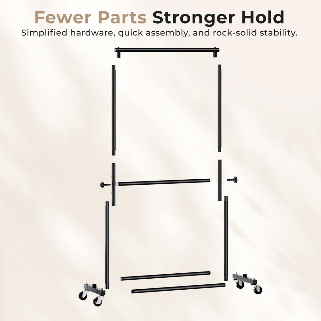 Double Rod Clothes Rack, 35" Wide Hanging Rack for Clothes, Portable Clothing Racks for Hanging Clothes, Rolling