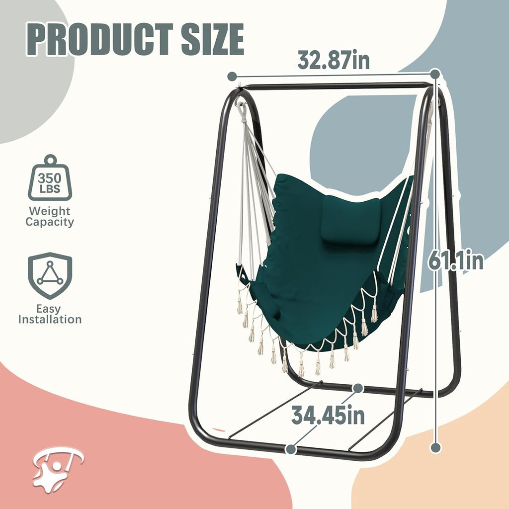 Hammock Chair with Stand, Heavy Duty A-Frame | Beam Design, Square Support Base, Rustproof Swing Stand with Chiar for