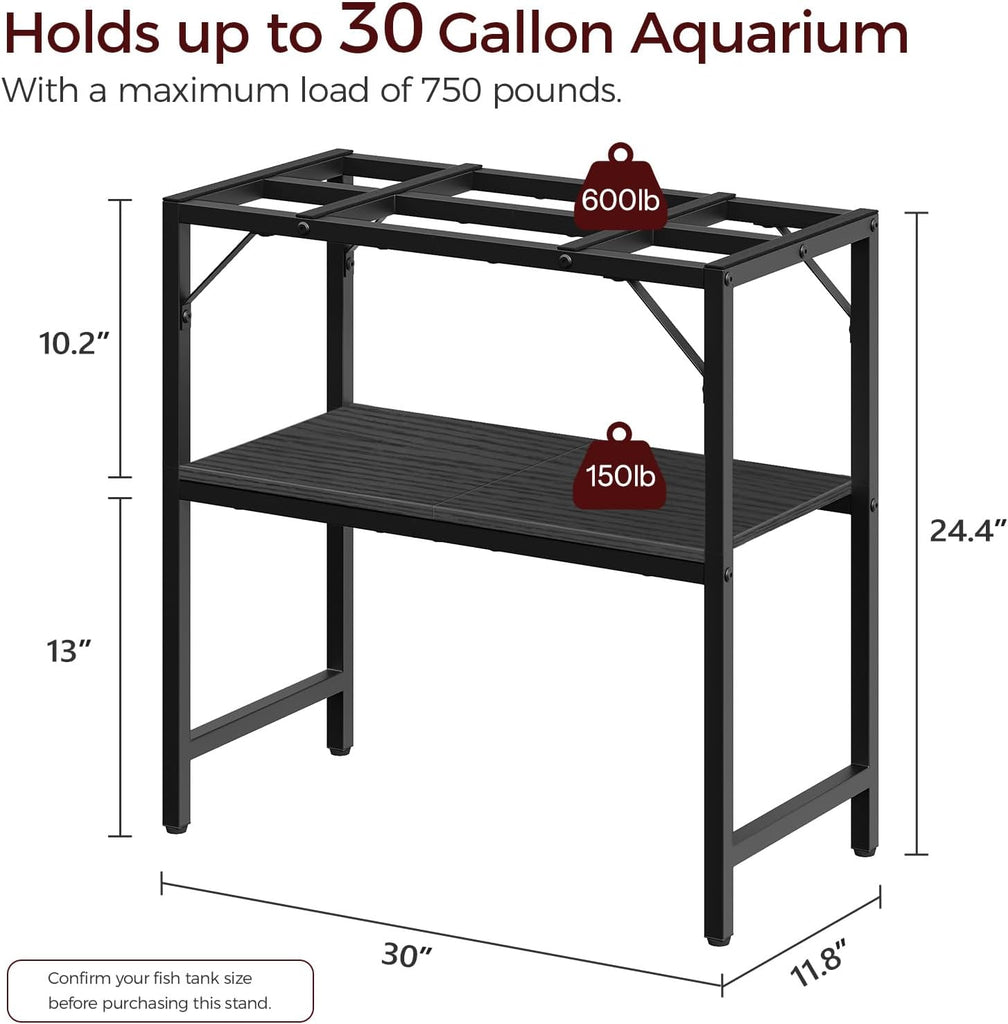 30 Gallon Fish Tank Stand, Aquarium Stand with 2-Tier Storage Shelves, Heavy Duty Breeder Turtle Terrarium Stand Rack