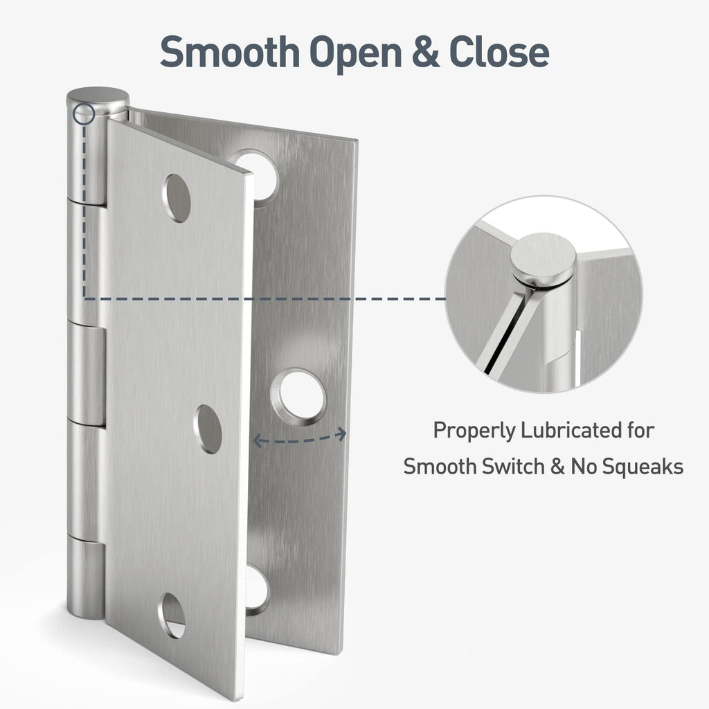 6 Pack 3.5" x 3.5" Brushed Nickel Door Hinges with Square Corner