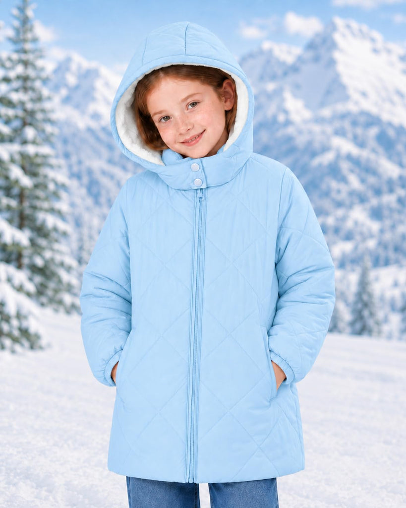 Girls Winter Coat Fleece Lined Hooded Puffer Jacket Warm Outwear