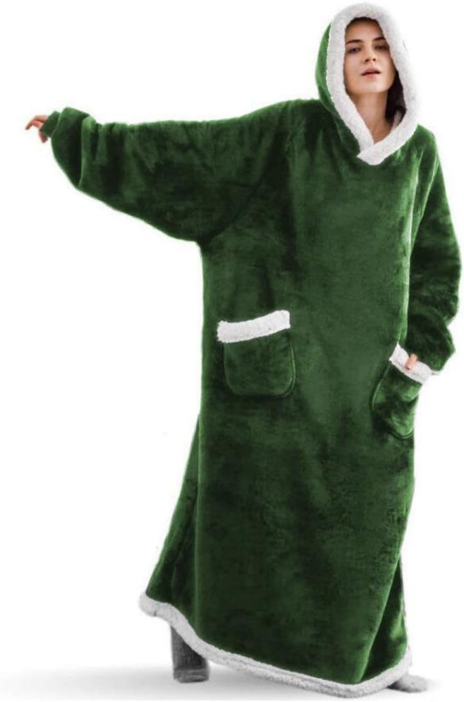 5FT Oversized Wearable Blanket Hoodie Flannel Sherpa Fleece Warm Cozy Christmas Wrap Throw Gifts for Adult