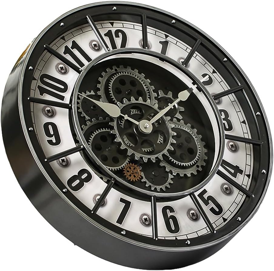 18 Inch Wall Clock with Moving Gears, Oversized Large Industrial Steampunk Decoration, Antique Metal Big Numeral Wall Clocks for Kitchen...