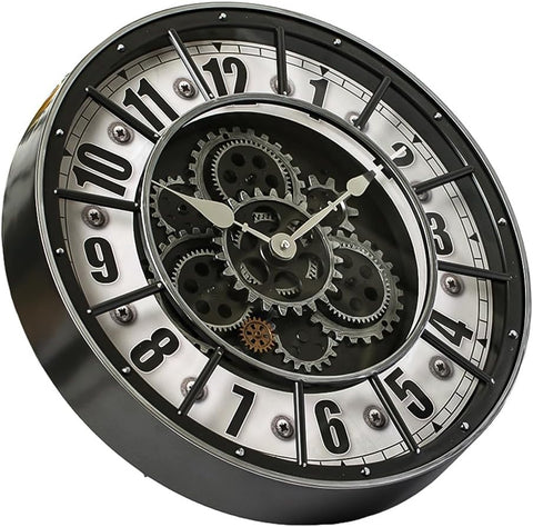 18 Inch Wall Clock with Moving Gears, Oversized Large Industrial Steampunk Decoration, Antique Metal Big Numeral Wall Clocks for Kitchen...