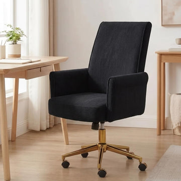 Stripes Velvet Home Office Desk Chair, Accent Upholstered Modern Height Adjustable Swivel Chair with Wheels, Ergonomic