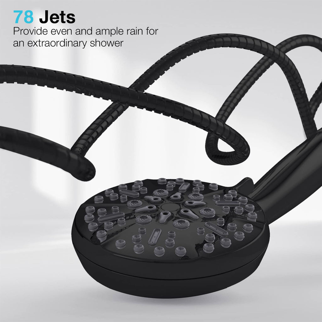 Matt Black Shower Head with Handheld Spray High Pressure-Multifunction Strong Flow Rain Massage Showerhead with Extra