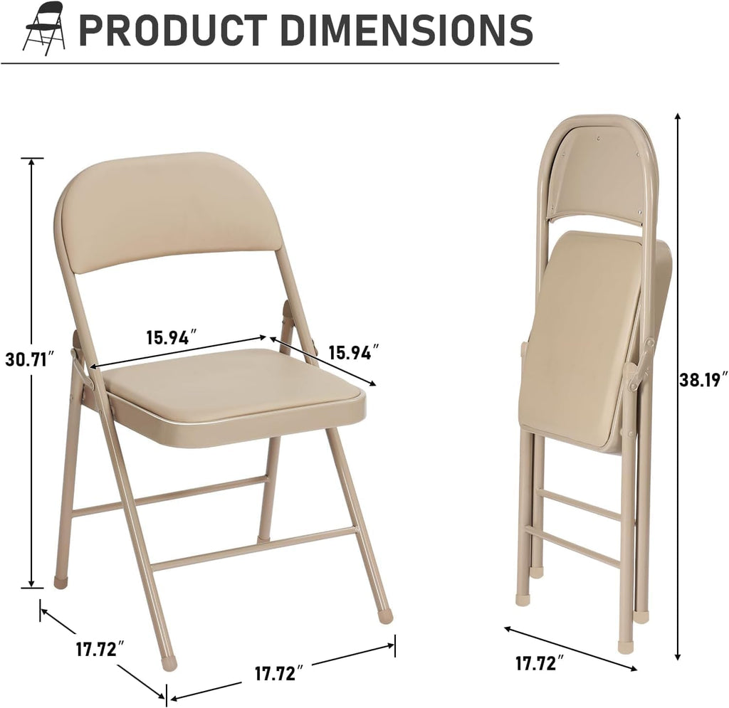 24 Pack Khaki Folding Chairs with Padded Cushion and Metal Frame, 350lbs