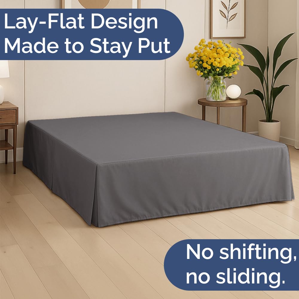 Pleated Bed Skirt - 3 Sided Pleated Bed Skirt - 12 Inch, Dark Grey