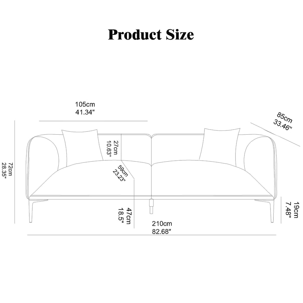 82.7" Modern Sofa Boucle Couch, 2 Pillows, Metal Feet.