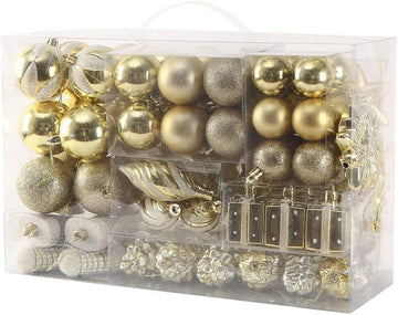 Christmas Tree Ornaments Set,Golden Shatterproof Christmas Balls Decorations,Xmas Decorative Hanging - Set of 76
