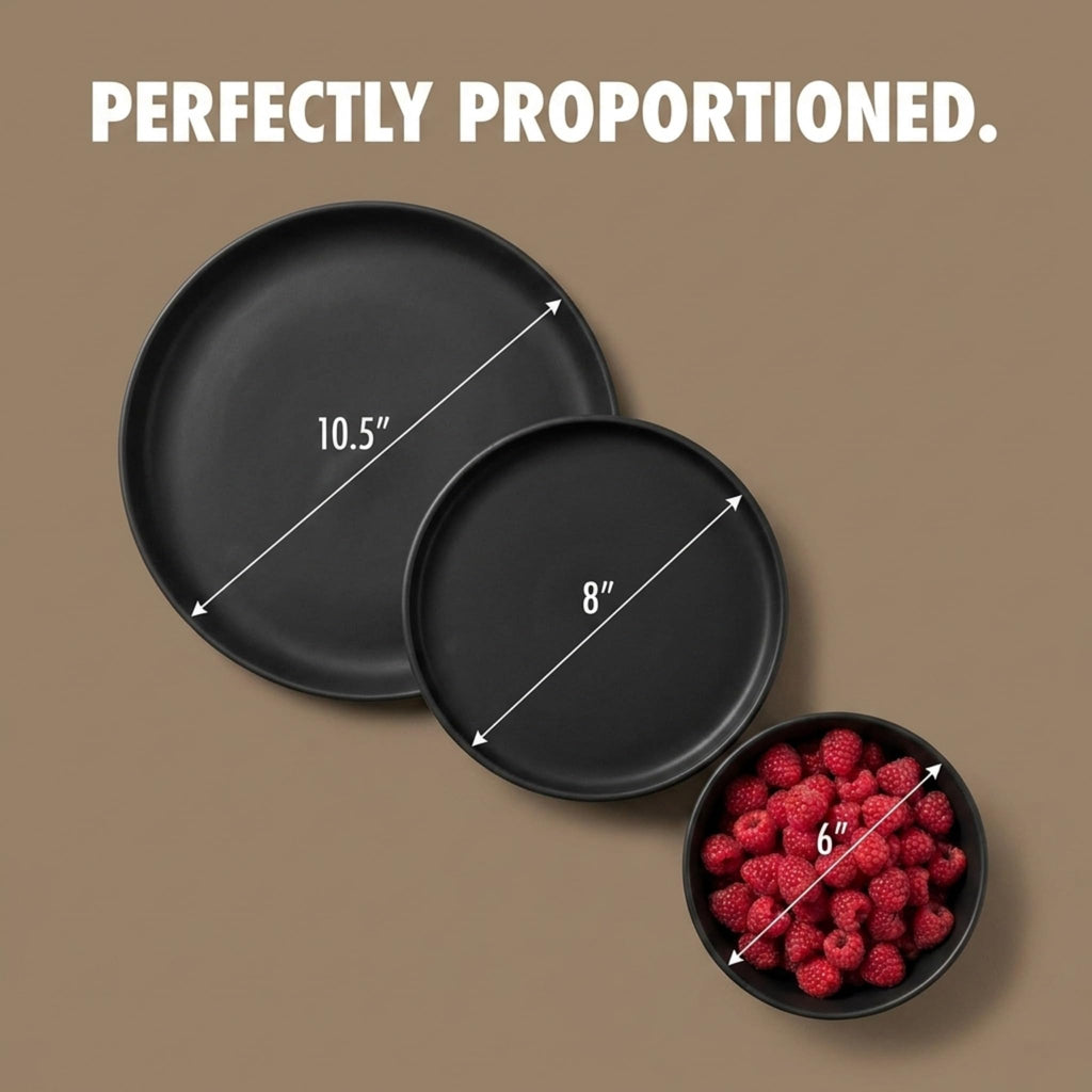 Matte Black Dinnerware Set, Stoneware Plates and Bowls, Set for 4