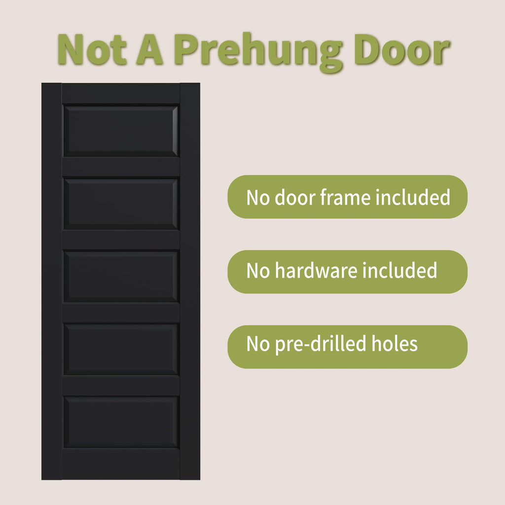 30"x 80"Solid Core Door Slab, 5-Panel Black Interior Bedroom Doors