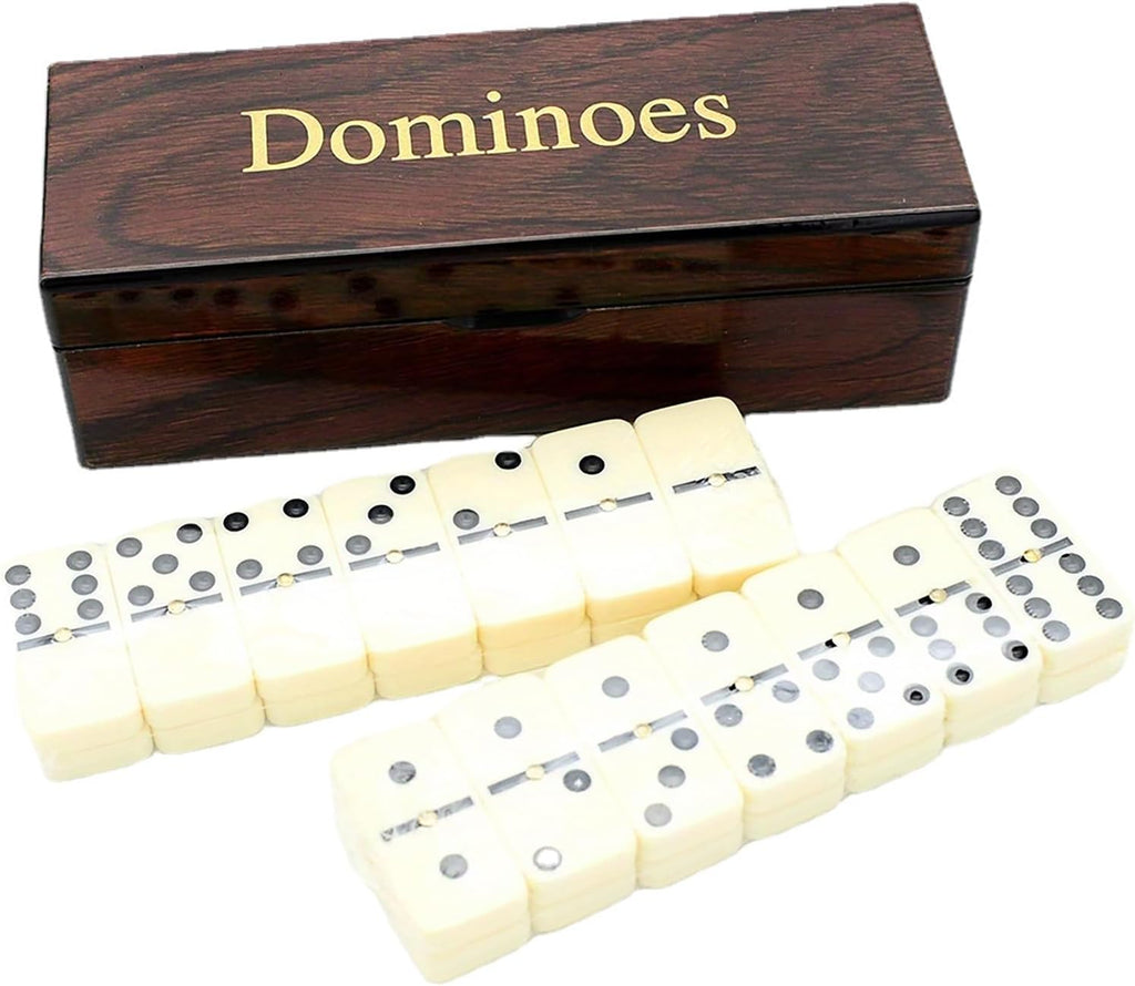 Double Six Dominoes Set with Wooden Storage Box, 28 Piece Travel Game