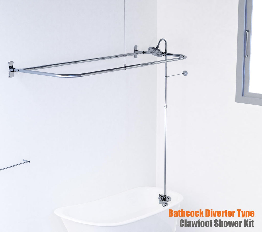 Clawfoot Tub Shower Kit With D-Style Shower Rod,Chrome Plated