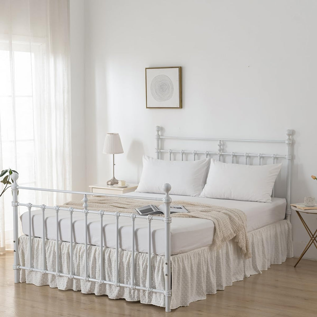 Tufted Dot Bed Skirt Full Size - Ruffled Bed Skirt with Split Corners