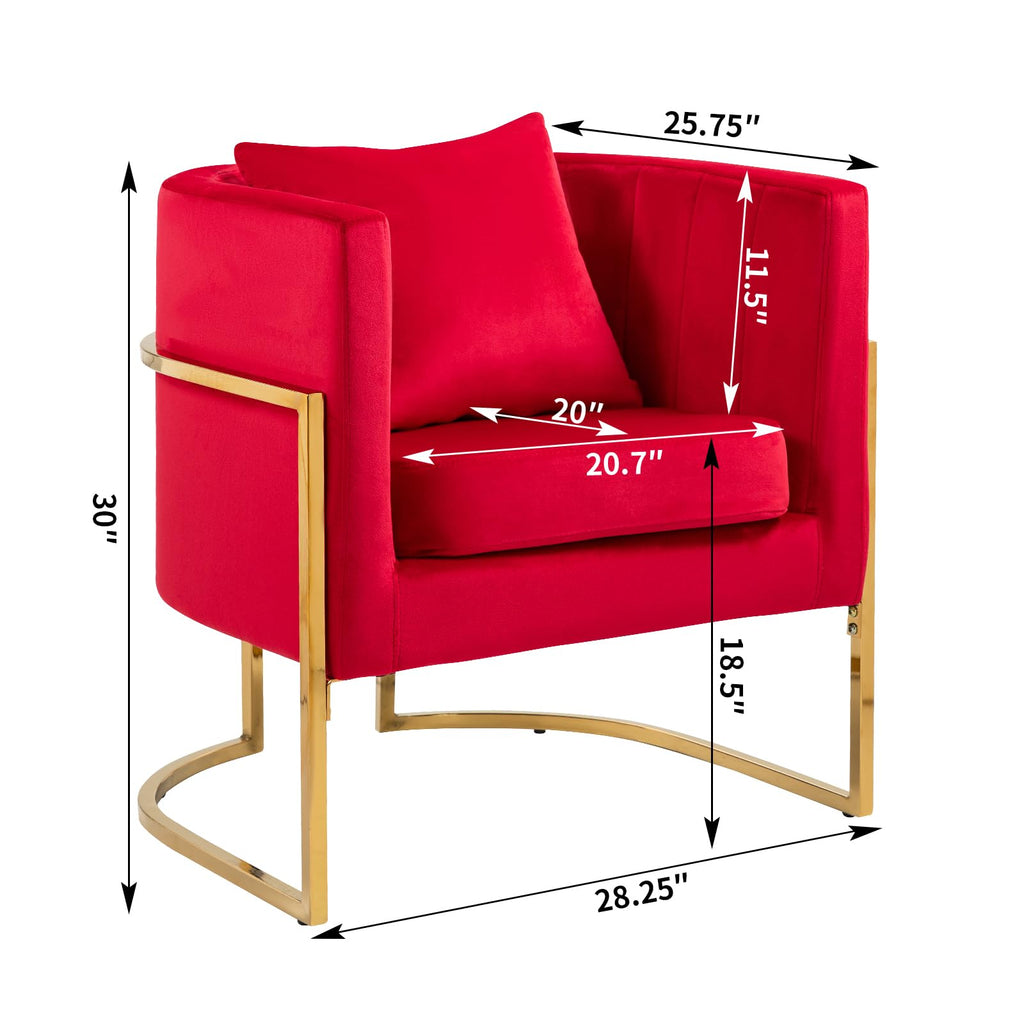 Velvet Accent Chair, Mid Century Modern Upholstered Barrel Armchair, Comfy Single Vanity Chair with Metal Gold Legs