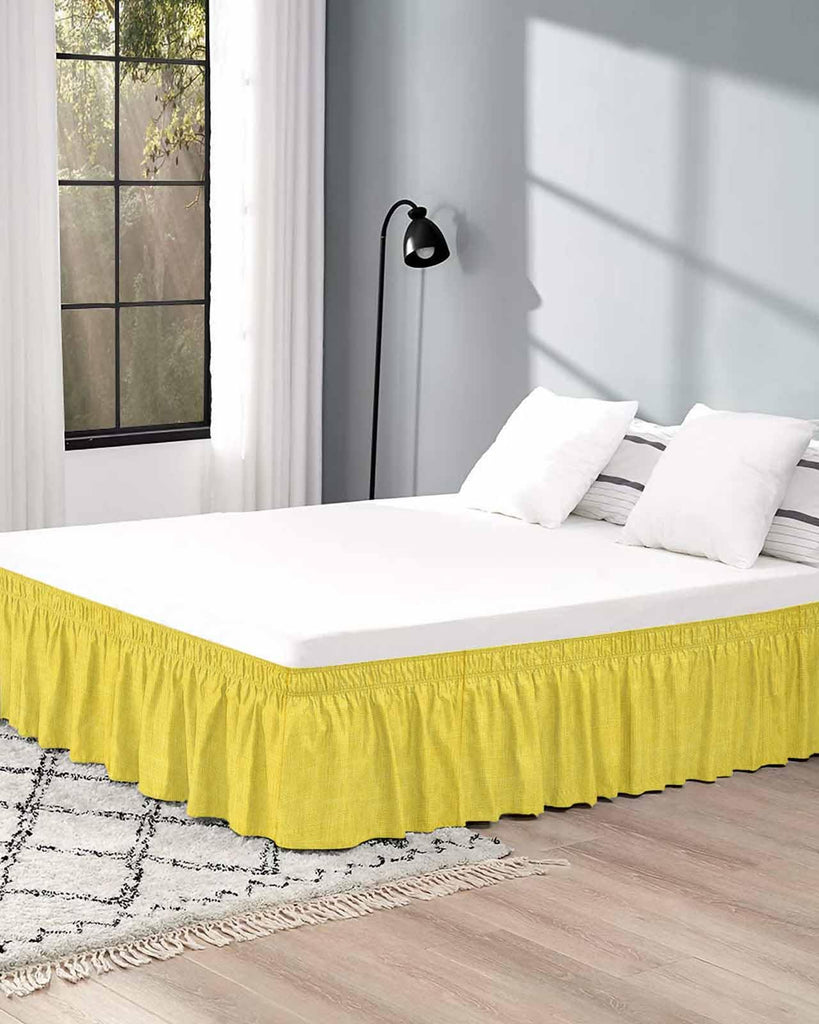 Yellow Burlap Texture Bed Skirt 16 Inch Drop, Adjustable Elastic Bedskirt Dust Ruffle for Bed