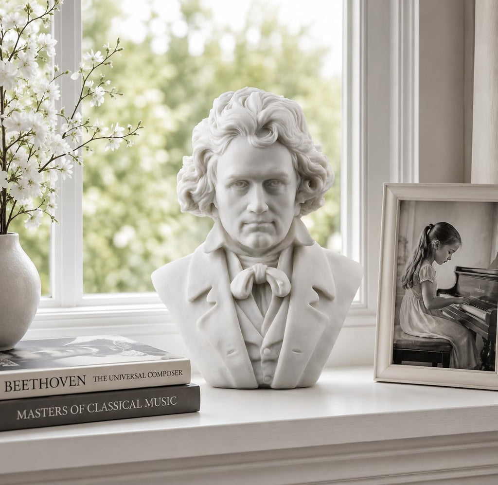 Ludwig van Beethoven Bust Statue, Classical Music Decor, White Finish