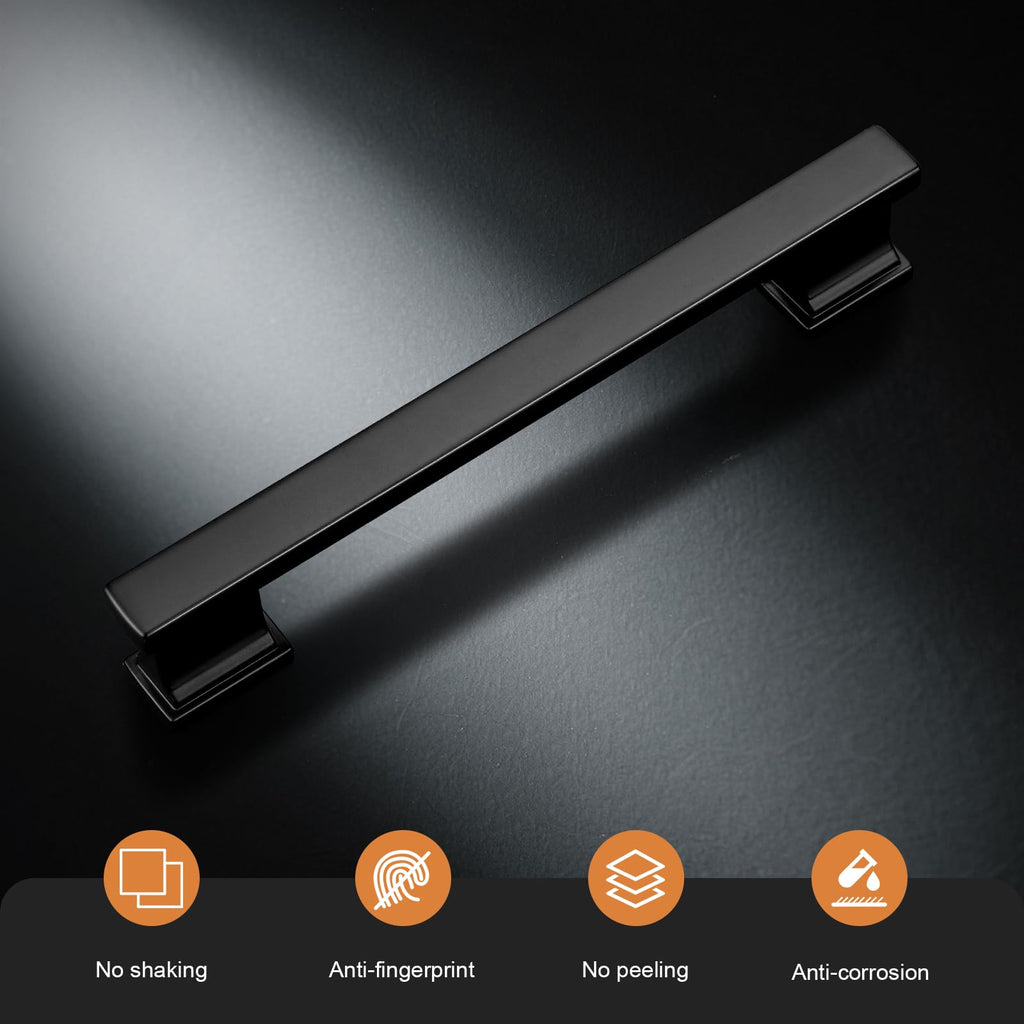 5 Pack Matte Black Kitchen Cabinet Pulls 6.3 Inch (160mm) Hole Centers Cabinet Pulls for Cabinets Cupboard Handles