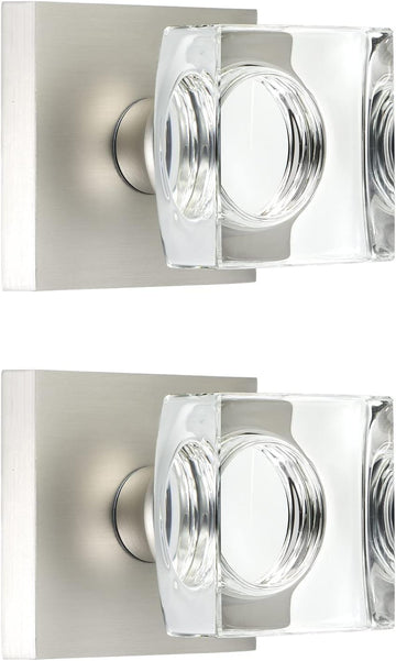 2 Pack Crystal Glass Dummy Door Knobs, Single Side Half-Dummy Door Knob Set, Satin Nickel