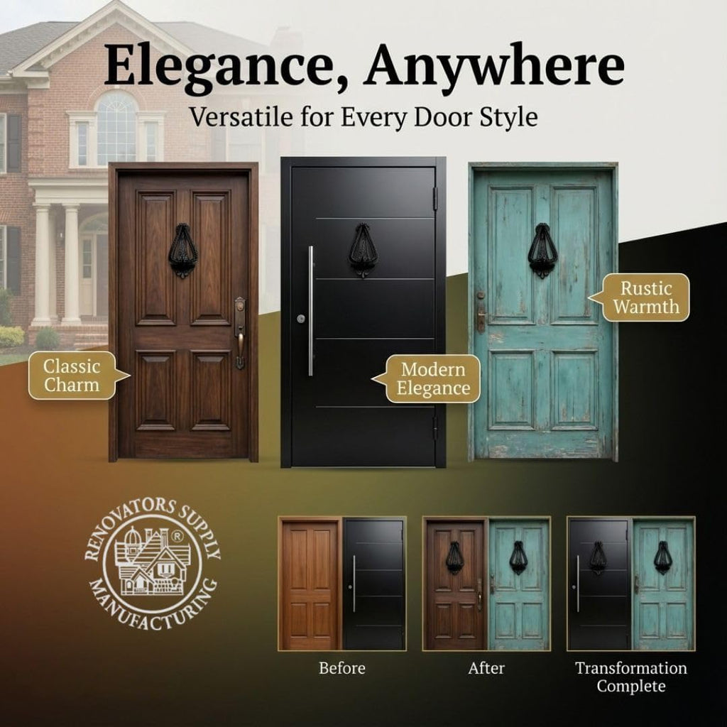 ᴹ Heavy Ornamental DesignDoor Knocker - Cast Iron Construction, RSF Finish, 7 Inch Long with Mounting Hardware