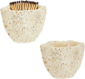 Decorative Match Holder Concrete Cute Match Jar Beige Matchstick Organizer Modern Home Decor Gifts Handmade - Set of 2