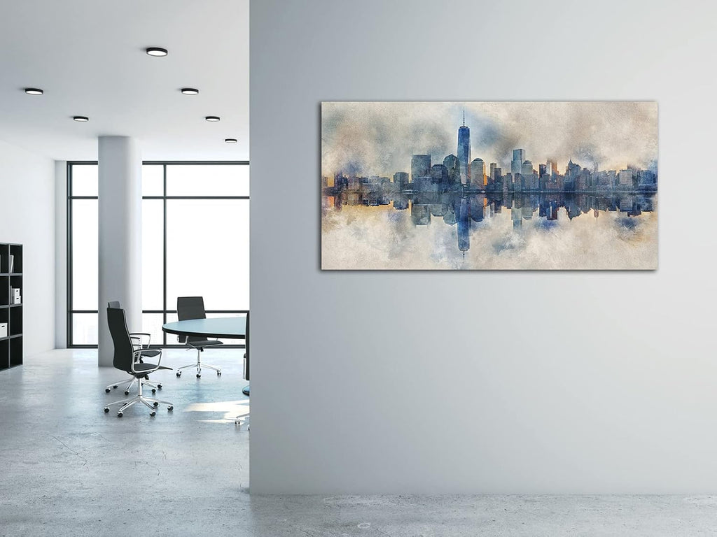 Extra Large New York Skyline Wall Art Abstract City Reflection Canvas Picture Print Modern Gray Canvas Artwork