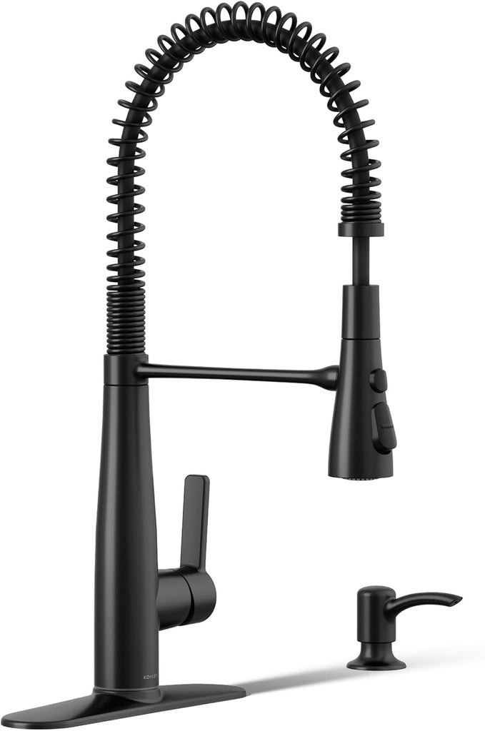 Semi-Pro Kitchen Sink Faucet with Soap Dispenser | REC22745-SD-BL, Commercial Kitchen Faucets with Pull Down Sprayer