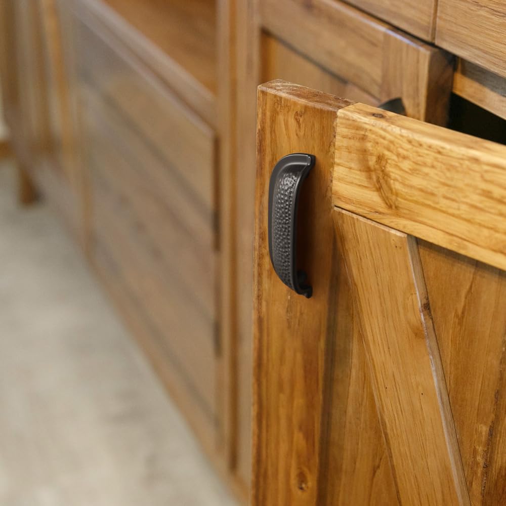 6 Pack 2 1/2 Inch Matte Black Cabinet Cup Pulls - Hammered Texture with Curved Edges, Elegant Modern Drawer Bin Handle