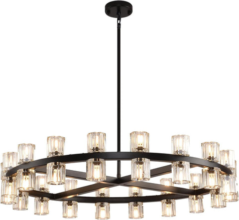 Arcachon K9 Crystal 36-Light Chandelier, 36" Black Round Chandeliers for Dining Room,Modern Farmhouse Wagon Wheel Chandeliers for Living Room, Chandelier for Bedroom,Includes G4 Bulbs A117-B0DP29JK2C