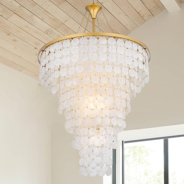 Coastal Capiz Shell Chandelier 30"D Beach Dining Room Light Fixture