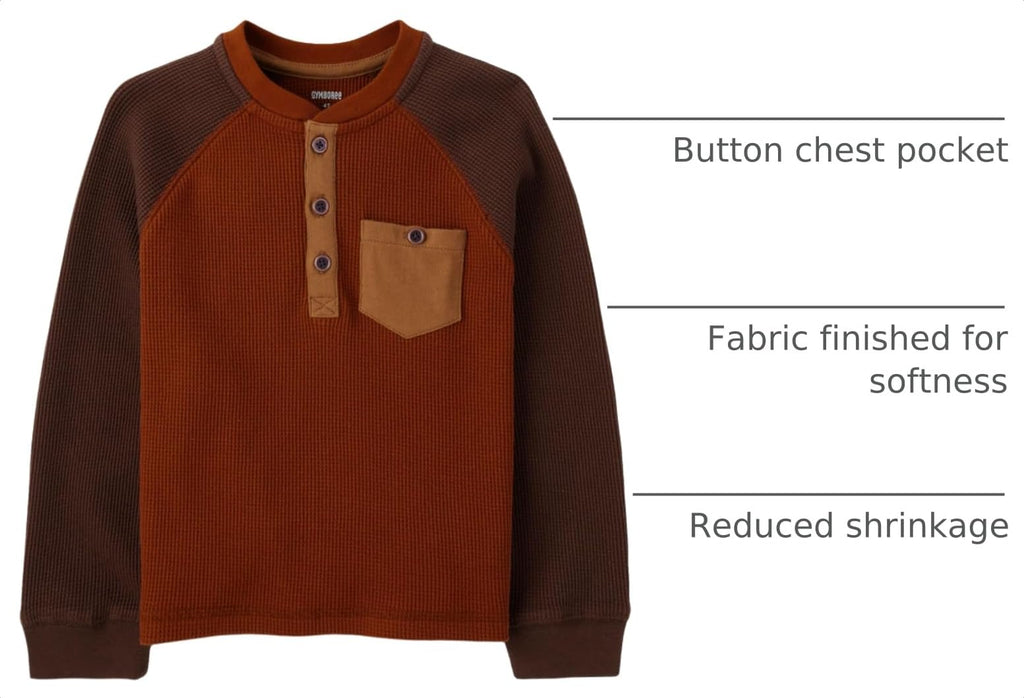Boys,and Toddler Long Sleeve Thermal Henley Shirt,Smoked Paprika Colorblock
