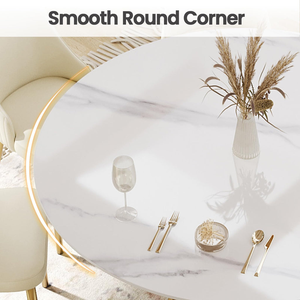 59'' Round Marble Dining Table for 6, Modern White Sintered Stone Top Kitchen Table, Faux Marble Circle Dining Table