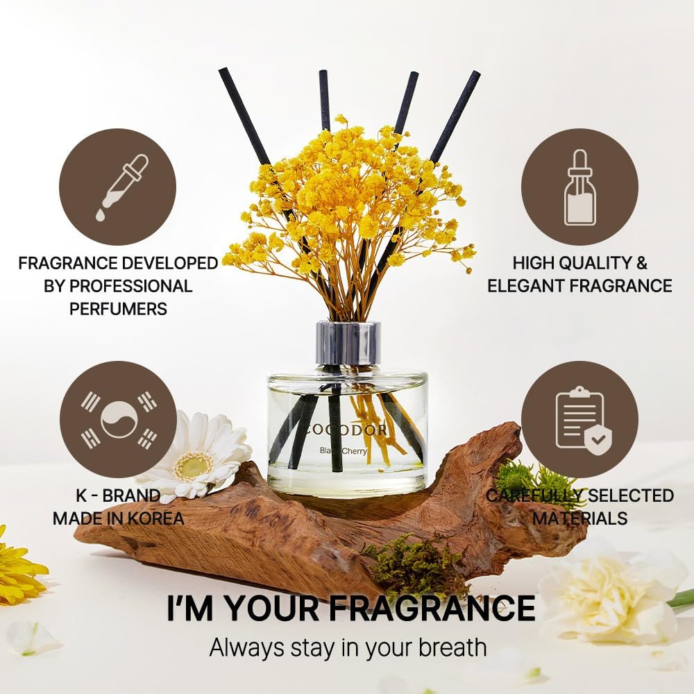 Flower Reed Diffuser Set / 6.7oz / Cashmere Vanilla/Scent Diffuser with Sticks Home Fragrance Reed Diffuser