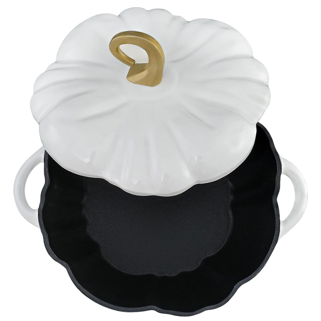 Pumpkin Cast Iron Dutch Oven, 3.3 Qt, White, Enameled, with Lid